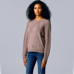 Simply Vera Vera Wang Braided Cable Knit Dolman Sweater L Aged Purple